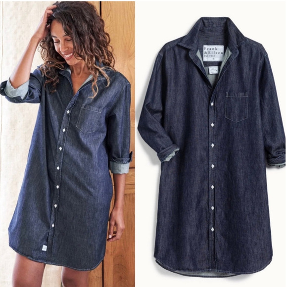 Frank & Eileen Mary Raw Rinse Denim Famous Denim Shirtdress Long Sleeve Small - Picture 1 of 15